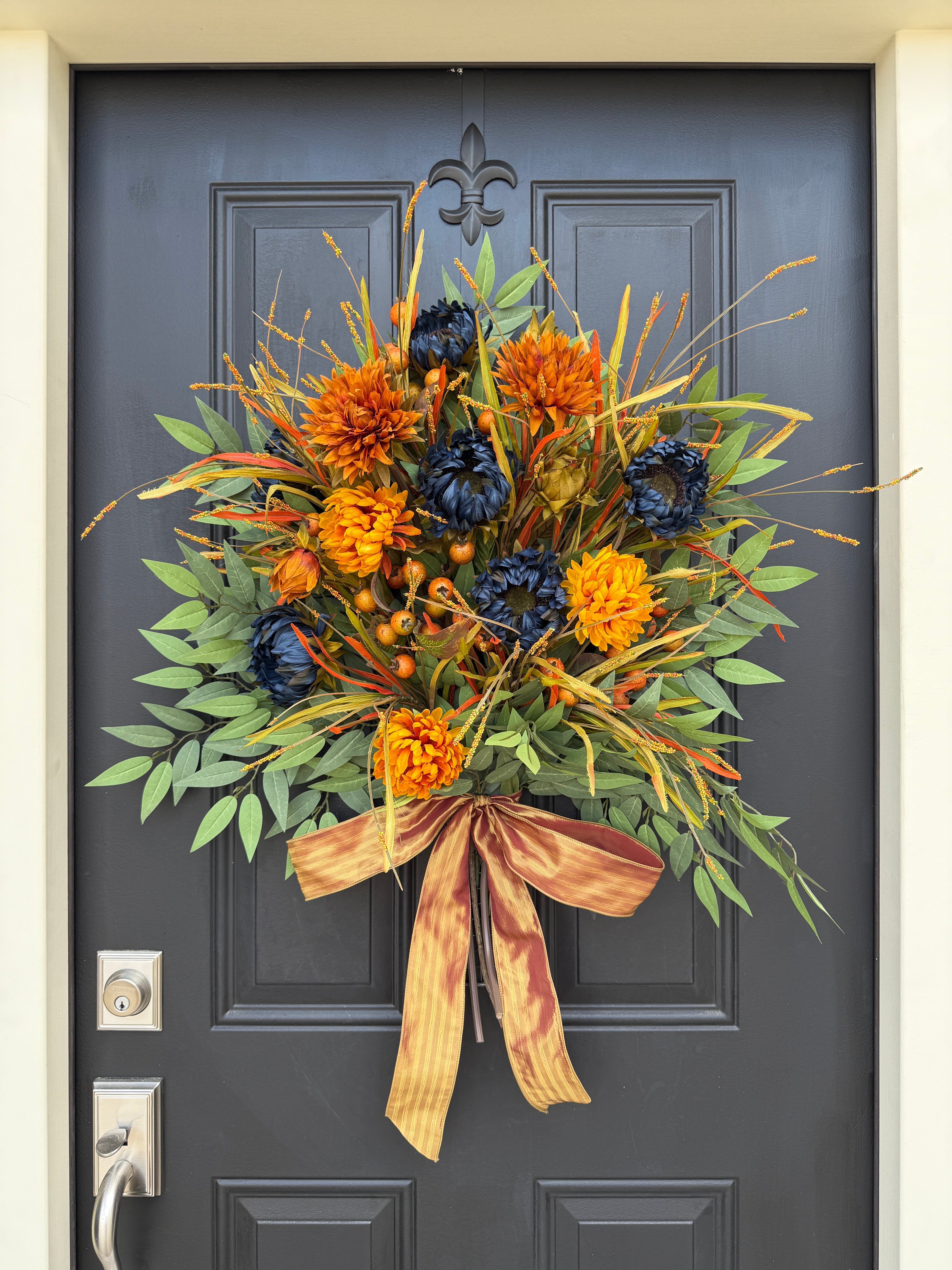 Fall Harvest Bouquet with Bow – Autumn Front Door Decoration