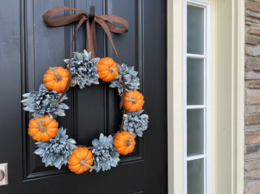 Classic Autumnal Orange Pumpkin and Dahlia Wreath - TwoInspireYou