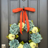 Coastal Hydrangea Wreath with Cream Pumpkins - TwoInspireYou