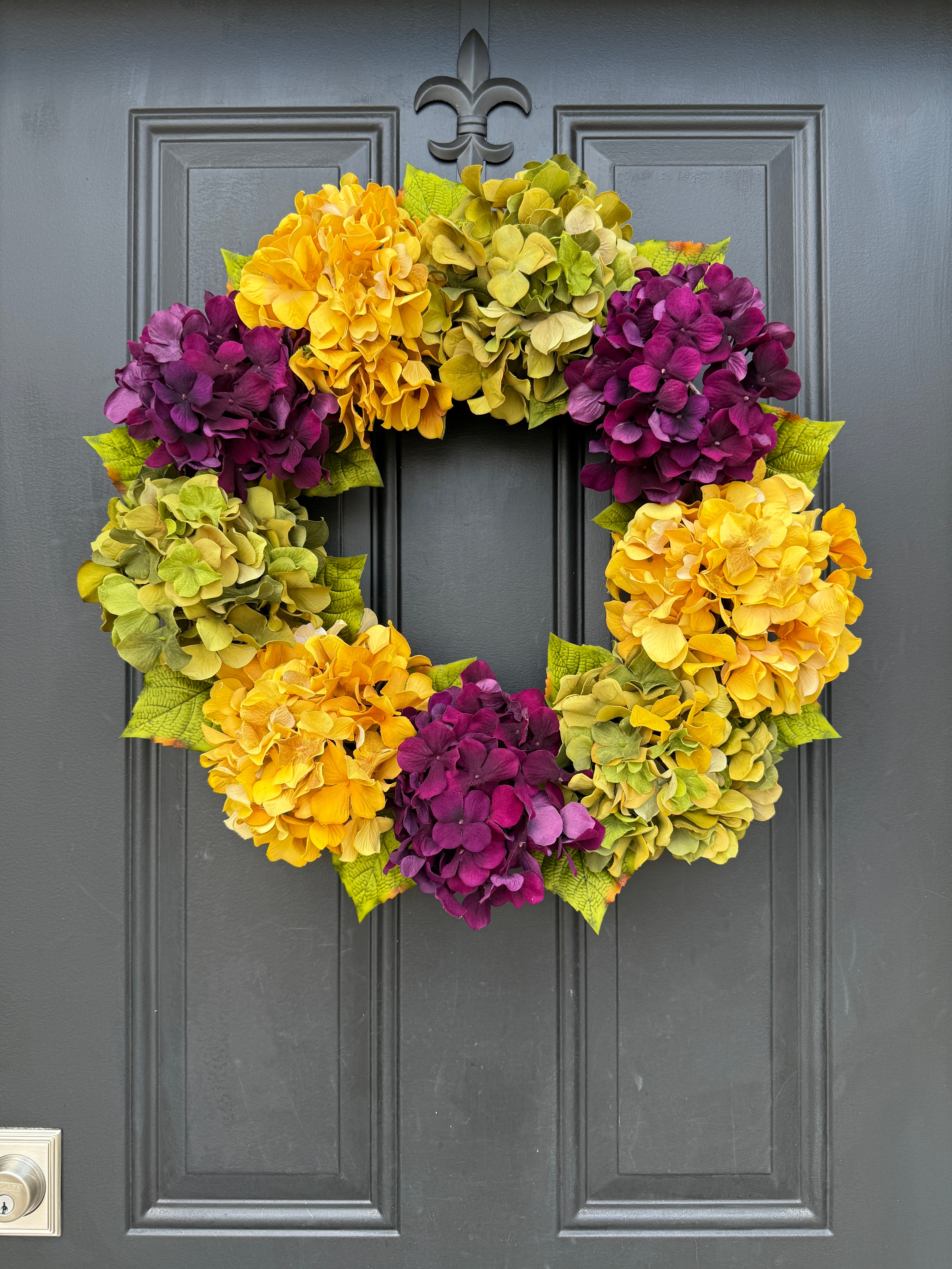 Hydrangea Wreath in Fall Jewel Tones – 22" Door or Wall Decor