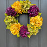 Hydrangea Wreath in Fall Jewel Tones – 22" Door or Wall Decor - TwoInspireYou