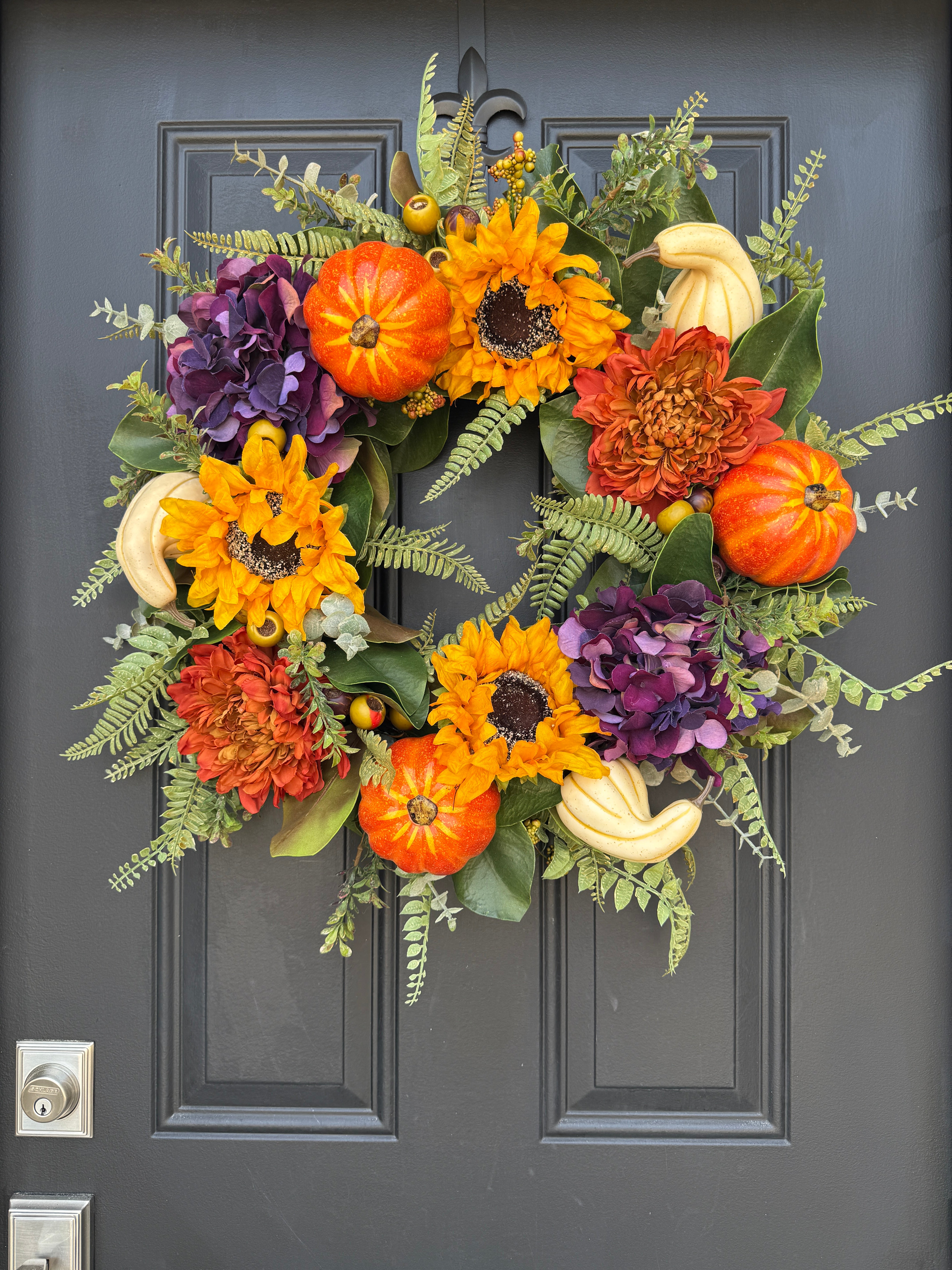 Pumpkin & Sunflower Fall Wreath – 24" Autumn Harvest Door Decor