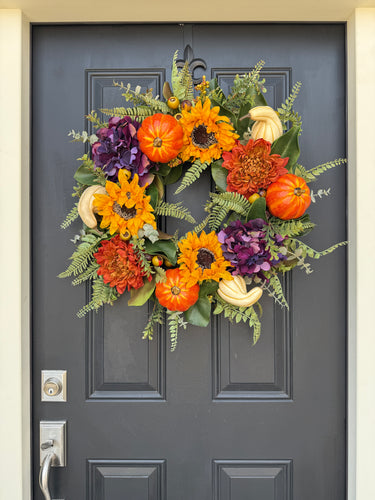 Pumpkin & Sunflower Fall Wreath – 24" Autumn Harvest Door Decor - TwoInspireYou