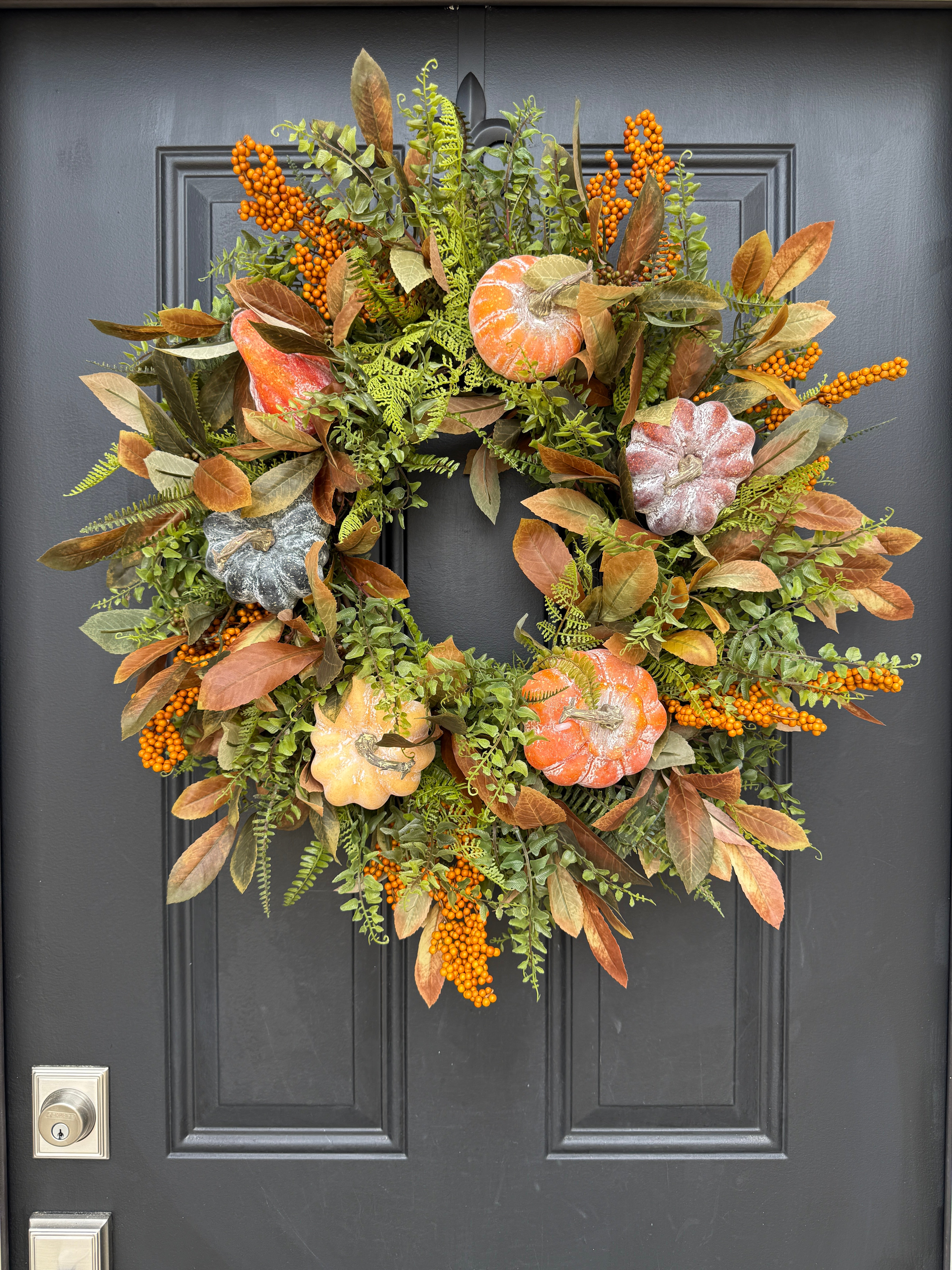 Pumpkin and Gourd Festive Fall Foliage Wreath - TwoInspireYou