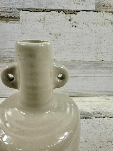 Cream Ceramic Vase with Loop Handles | Modern Decorative Vase