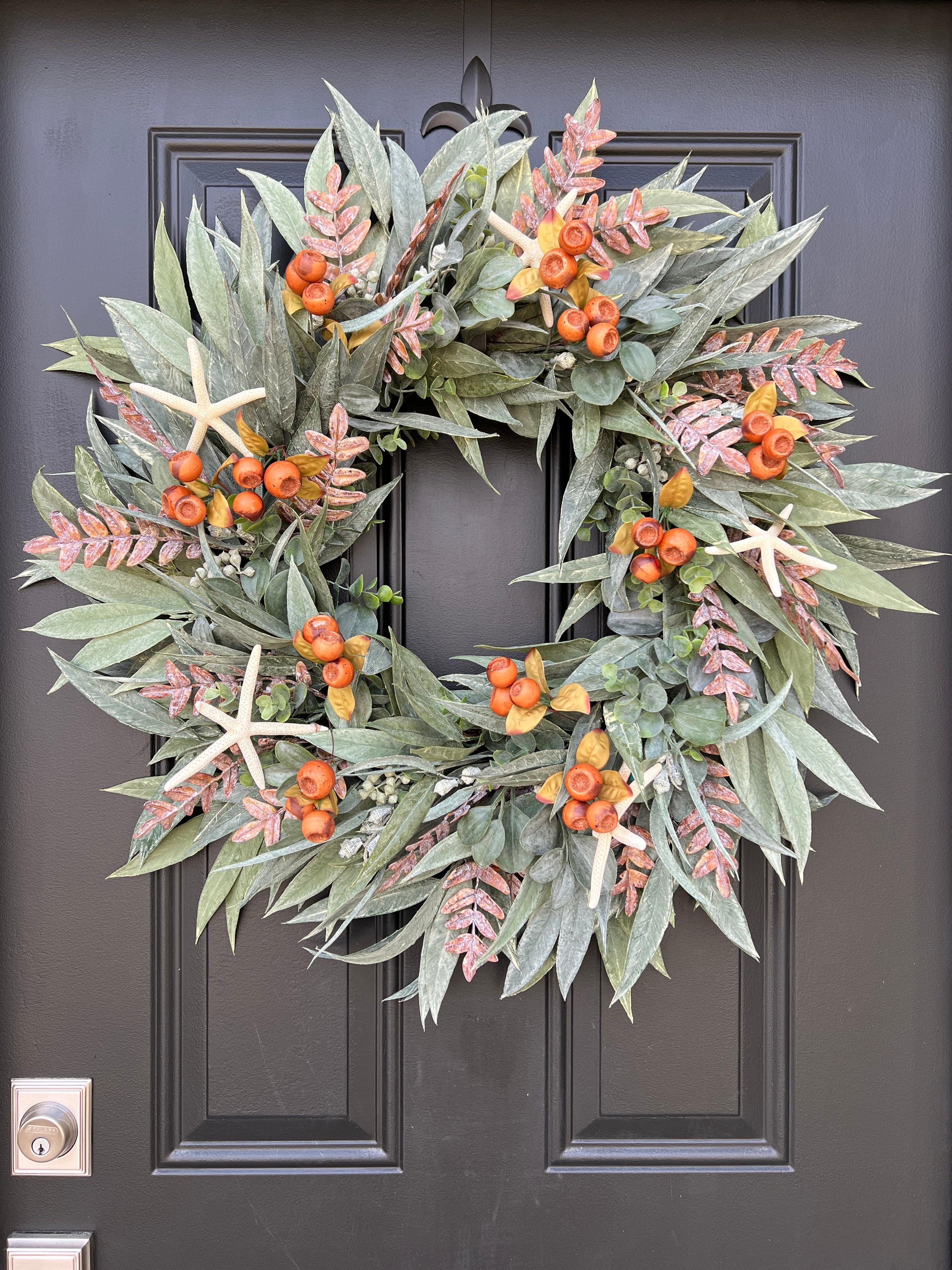 Seaside Autumn Bay Leaf and Starfish Wreath