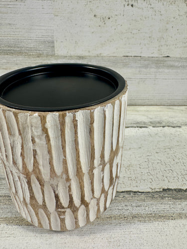 Whitewashed Carved Wood Candle Holder | Rustic Home Decor