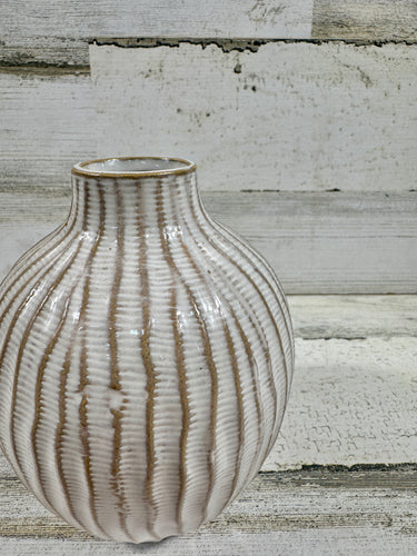 Cream & Taupe Striped Ceramic Vase | Neutral Decorative Vase