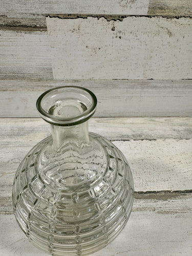 Clear Textured Glass Vase | Round Geometric Flower Vase