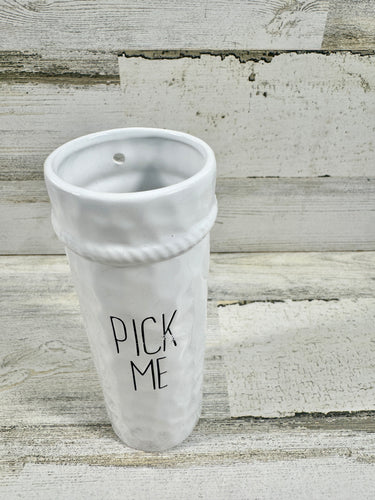 Pick Me White Ceramic Vase | Farmhouse Flower Vase