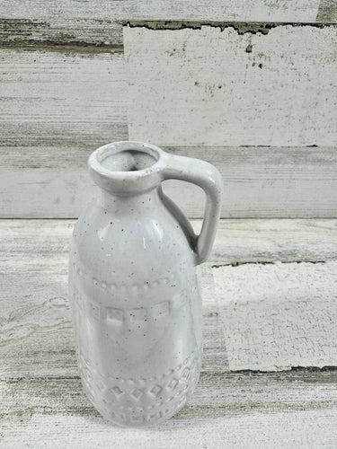 White Ceramic Pitcher Vase | Textured Farmhouse Flower Jug
