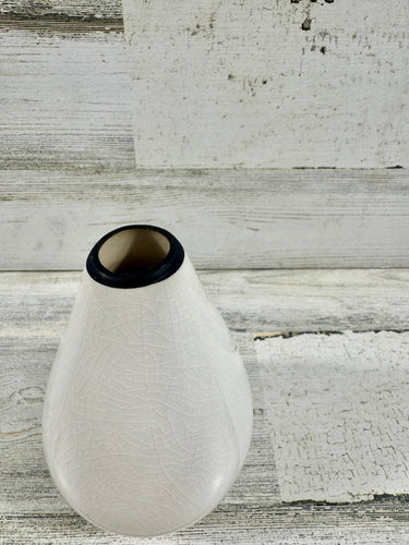 White Crackle Ceramic Vase with Black Rim | Modern Vase