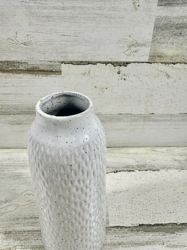 Tall White Speckled Ceramic Vase | Textured Neutral Vase