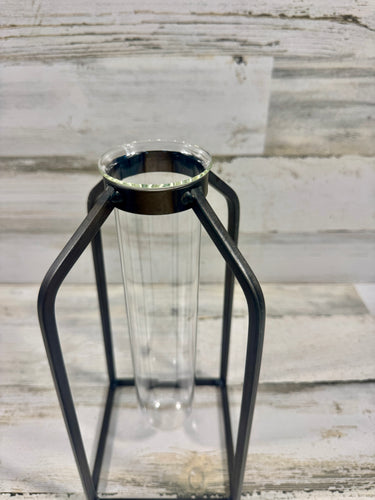 Black Metal Framed Glass Bud Vase