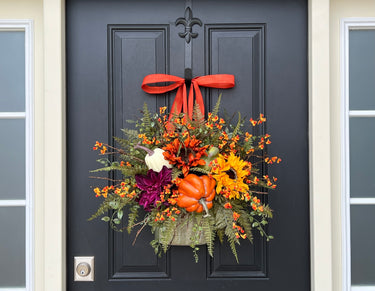 Bountiful Blessings Bucket Wreath with Pumpkins, Bittersweet and Sunflowers - TwoInspireYou