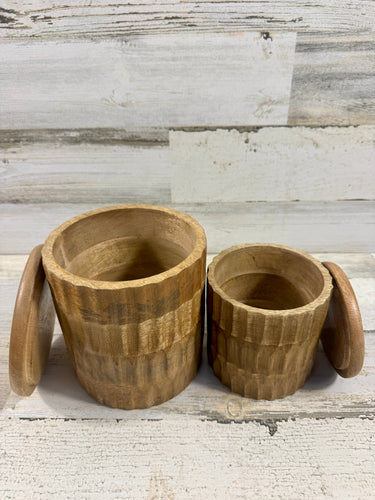 Set of 2 Natural Wood Canisters with Lids