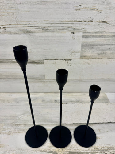 Tall Black Metal Taper Candle Holders – Set of 3