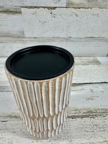 Carved Wood Candle Holder – Whitewashed Natural Wood