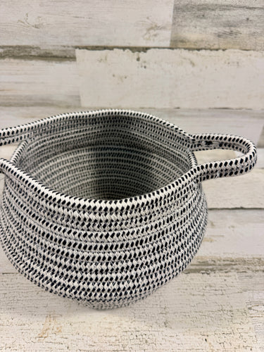 Black & White Woven Storage Basket with Handles