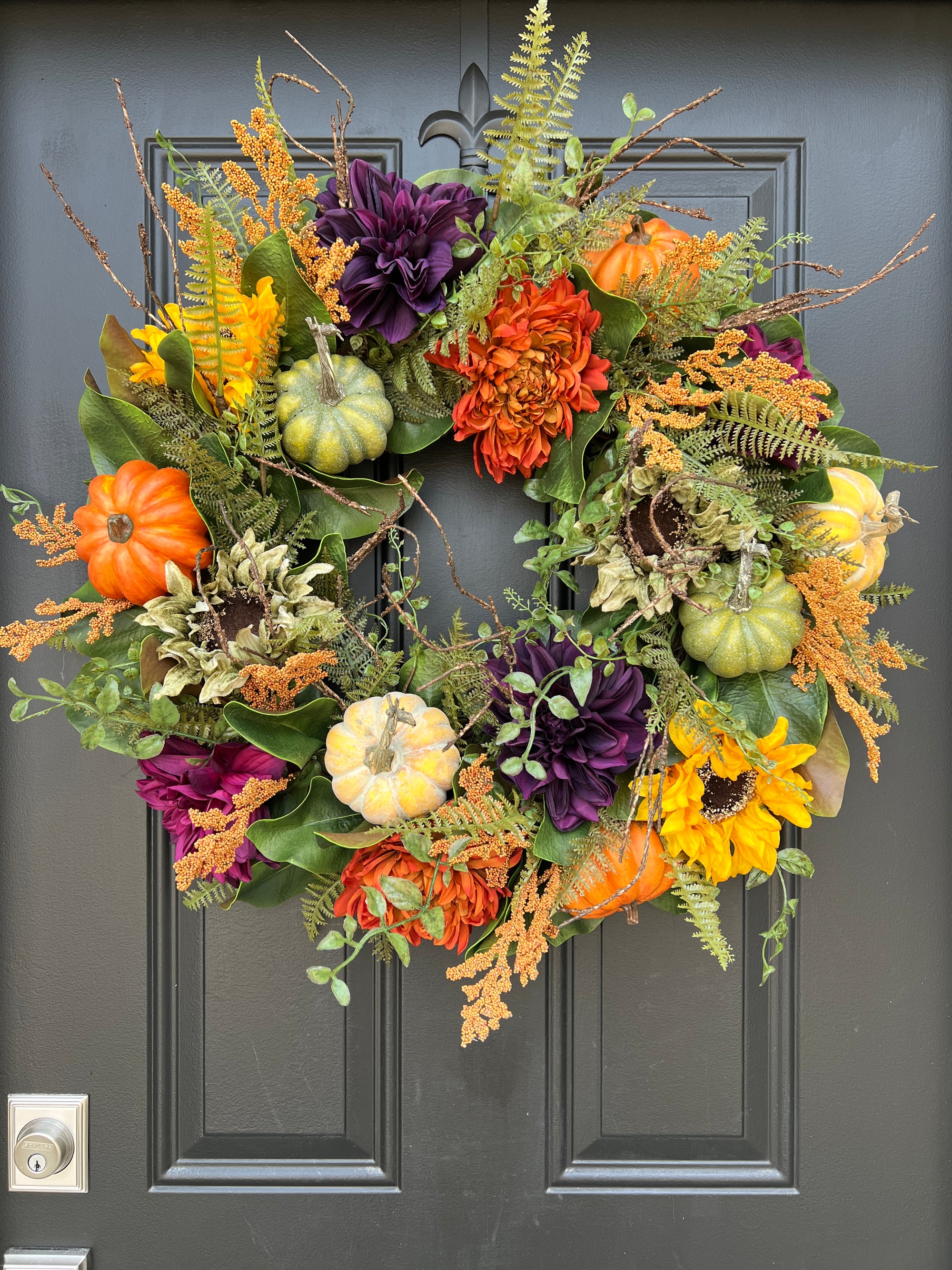 Autumn Magnolia and Sunflower Wreath for Front Door