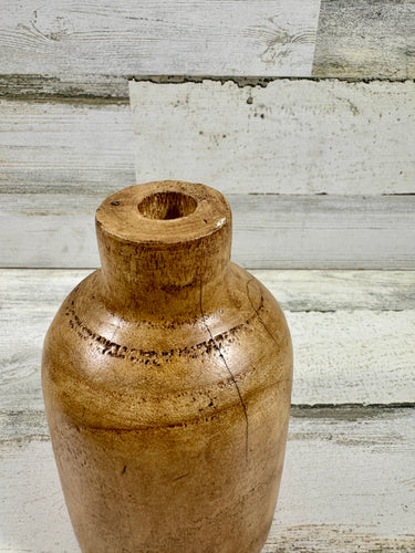 Natural Wood Bottle Vase – Tall Rustic Decorative Vessel
