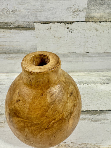 Natural Wood Round Vase – Organic Rustic Decorative Vessel