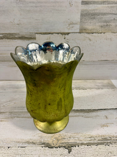 Antique Green Scalloped Metal Vase – Vintage Style Floral Vessel