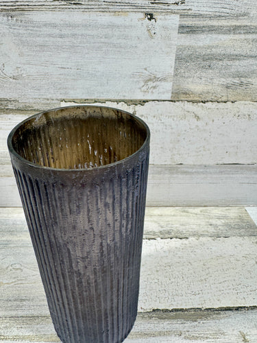 Tall Black Ribbed Glass Vase – Textured Decorative Vessel
