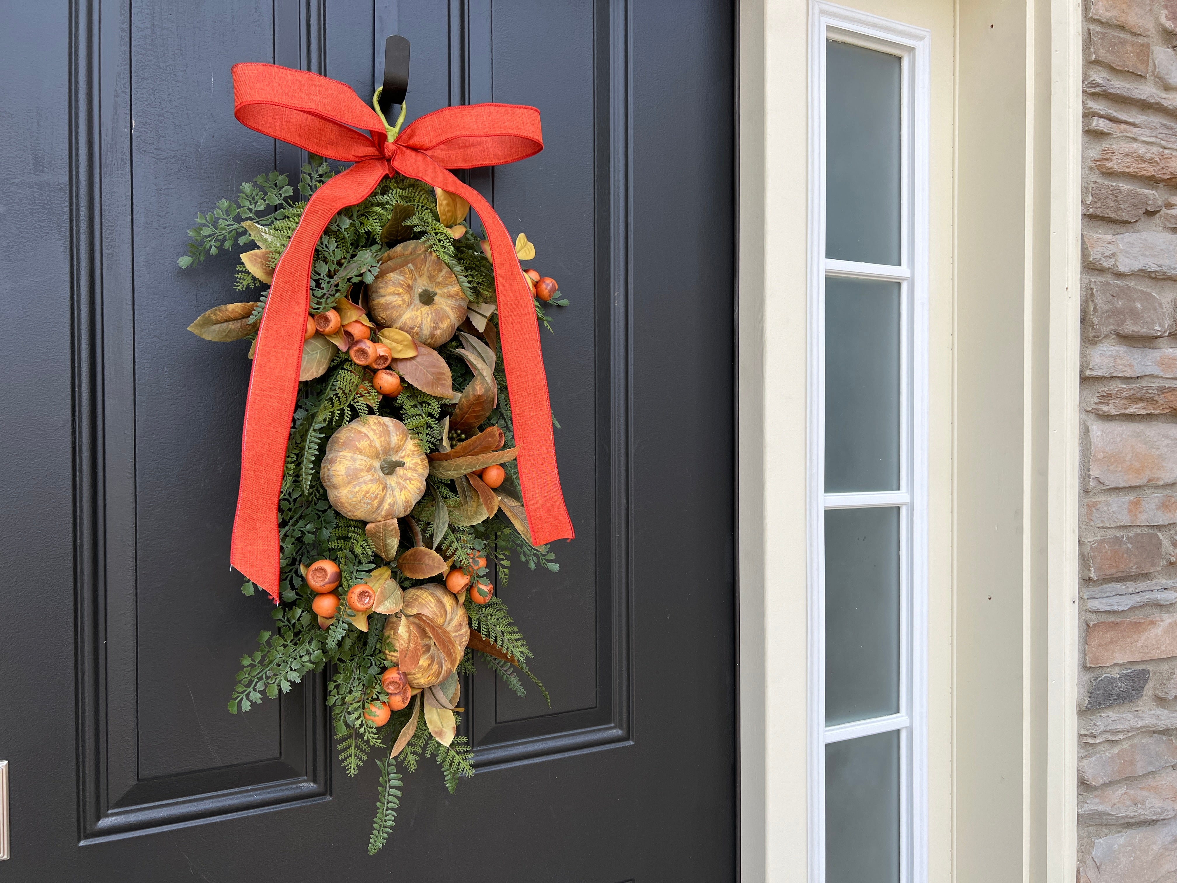 Rustic Fall Swag with Golden Pumpkins, Berries, and Foliage