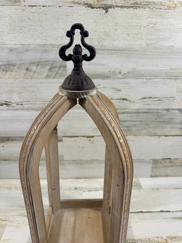 Tall Wood Cathedral Lantern – Rustic Decorative Candle Holder