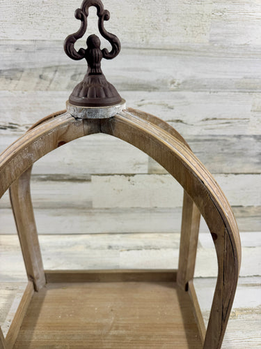 Large Open Wood Lantern – Arched Rustic Candle Display
