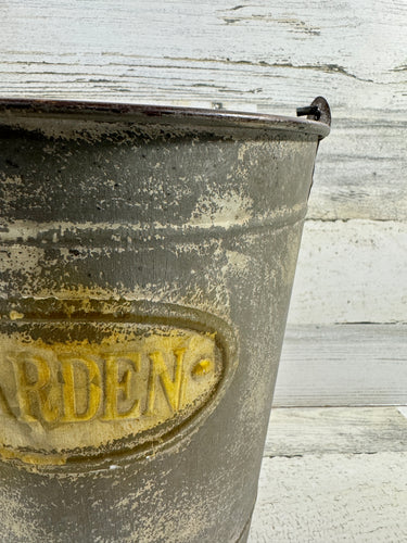 Vintage Garden Metal Bucket – Distressed Olive Green Planter
