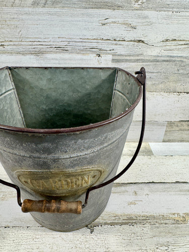Large Vintage Garden Metal Bucket – Distressed Gray Planter