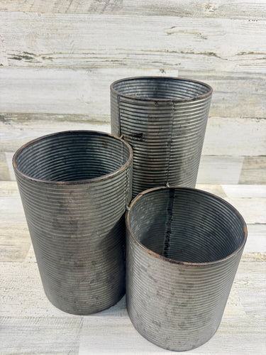 Connected Triple Galvanized Metal Planter – 3-Tier Industrial Container