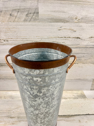 Galvanized Metal Floral Container with Copper Accents