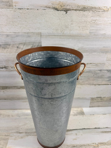 Large Galvanized Metal Floral Container with Copper Accents