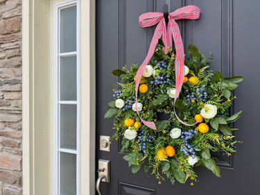 Summer Lemon Wreath with White Ranunculus & Blueberries | Handmade Front Door Decor