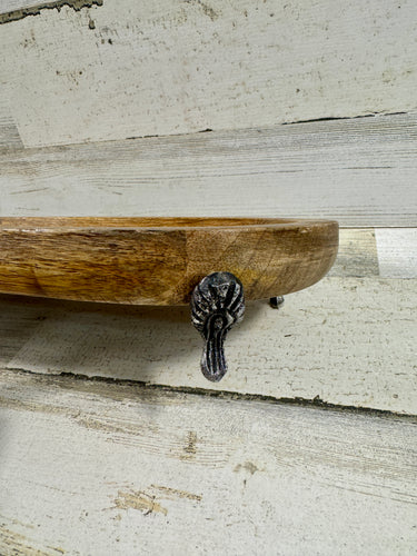 Raised Wood Serving Tray with Decorative Metal Feet