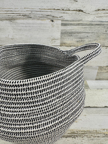 Black & White Woven Rope Storage Basket