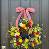 Patriotic Lemon and Berry Wreath with Red Striped Bow for Front Door - TwoInspireYou