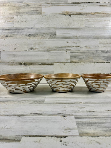 Set of 3 Carved Wood Decorative Bowls