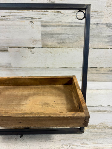 Rustic Wood & Black Metal Display Stand with Tray
