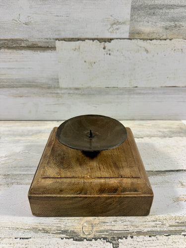 Rustic Wood Candle Holder with Metal Spike