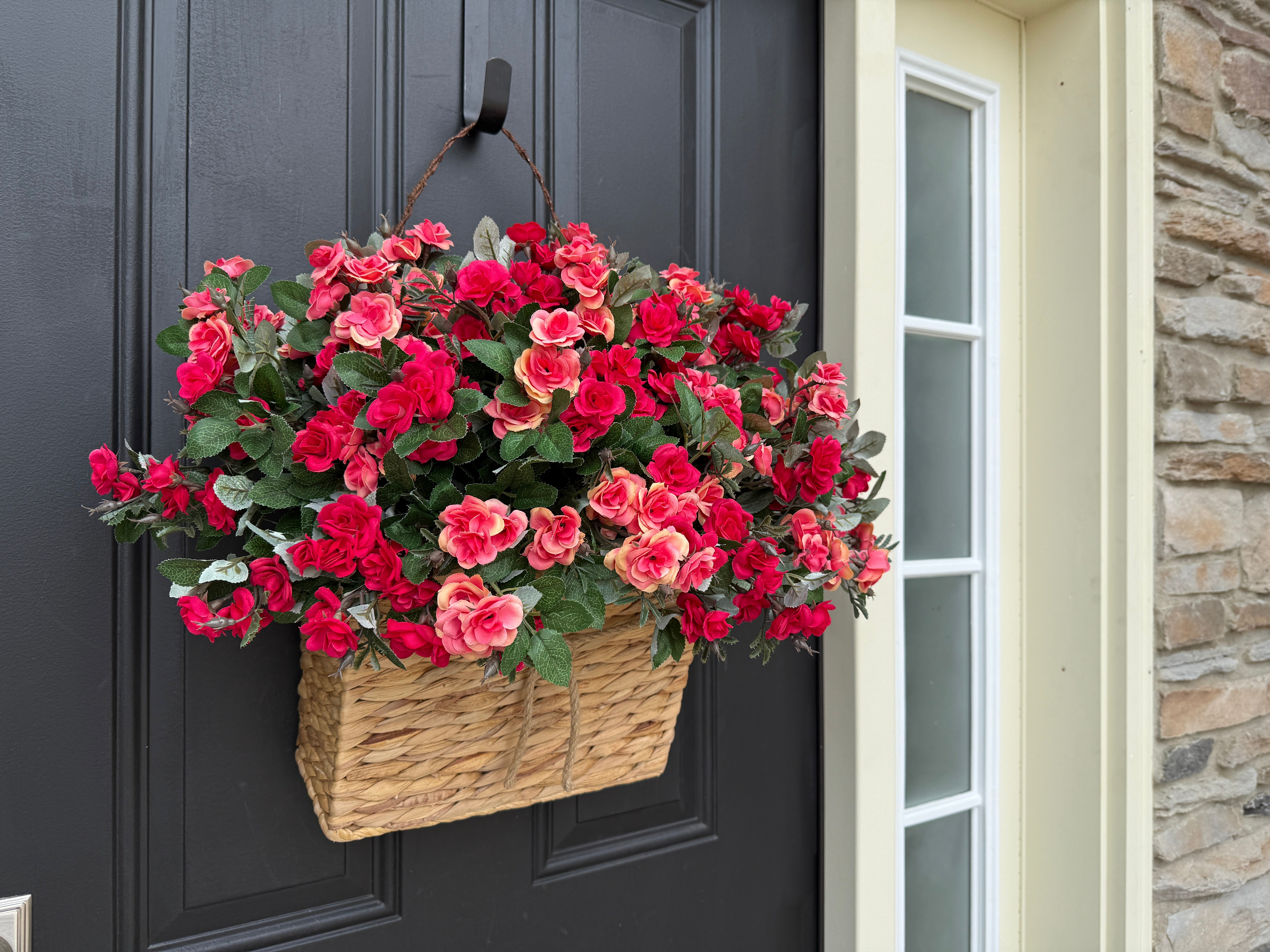Pink Rose Hanging Basket – Water Hyacinth Floral Decor