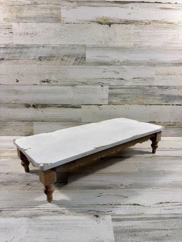 Large Whitewashed Wood Pedestal Riser with Turned Legs