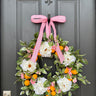 Citrus and Peony Summer Wreath with Pink Ribbon for Front Door - TwoInspireYou
