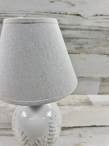 White Ceramic Fern Table Lamp with Linen Shade