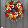 Sunflower and Daisy Wreath with Red Geranium Flowers for Front Door - TwoInspireYou