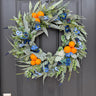 Citrus Front Door Wreath with Blue Florals & Faux Oranges – Summer Décor - TwoInspireYou