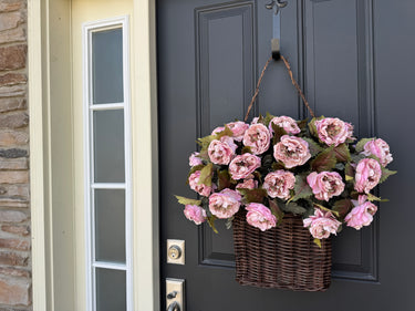 Dusty Pink Peony Hanging Basket Wreath